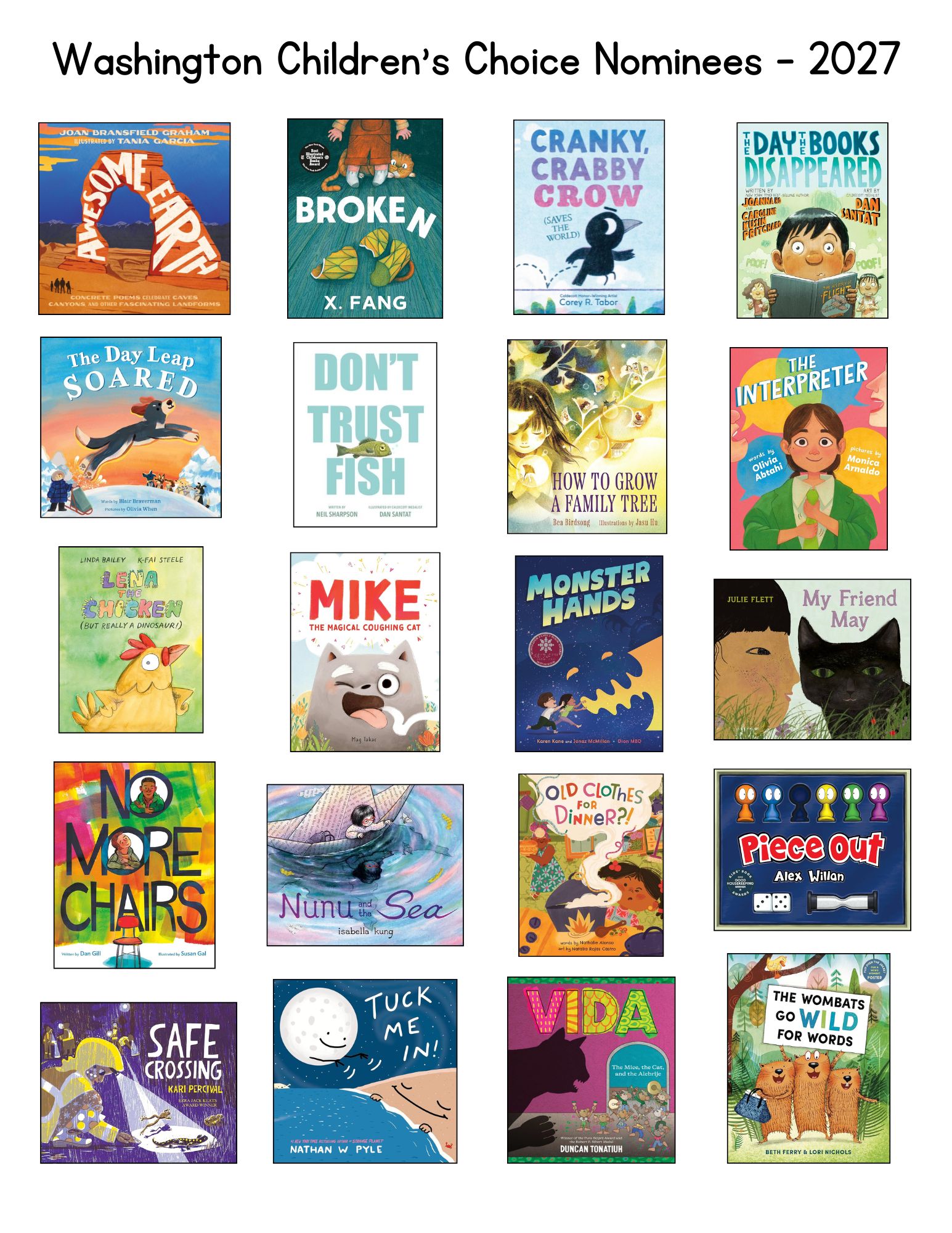 picture of multiple books nominated for the WCCPBA award